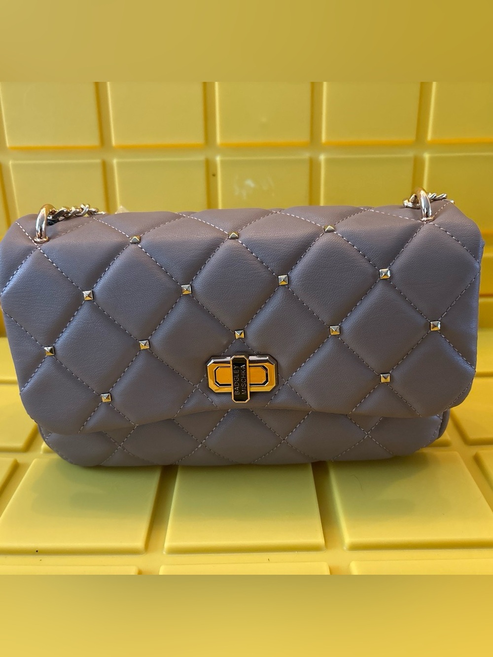 Badgley Mischka Quilted Stud Accent Crossbody Bag - Taupe